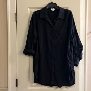 Crown & Ivy Black Linen Blend Shirt Plus 1X